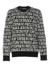 Versace Jeans Couture Monogram Crewneck Sweater With Ribbed Finish In Black