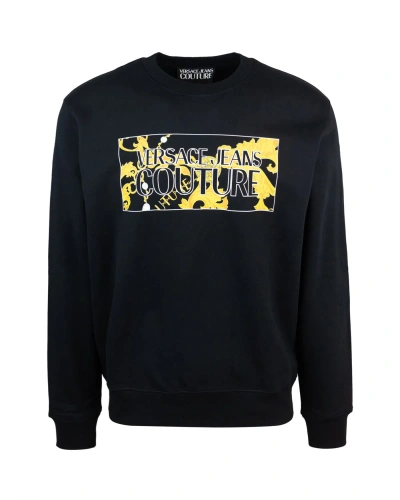 Versace Jeans Couture Crew Neck Sweatshirt With Gold Graphic Logo In 899black