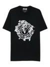 Versace Jeans Couture Short-sleeve Cotton T-shirt With Ornamental Logo Detail In Black