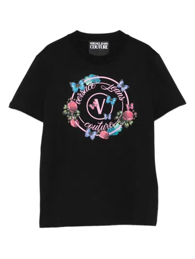 Versace Jeans Couture Crew Neck T-shirt With Print  In Black