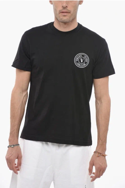 Versace Jeans Couture Crew Neck T-shirt With Printed Emblem In Black