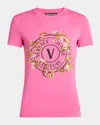 Versace Jeans Couture Sequin Embellished Crew-neck T-shirt With Graphic Print In Flamingo