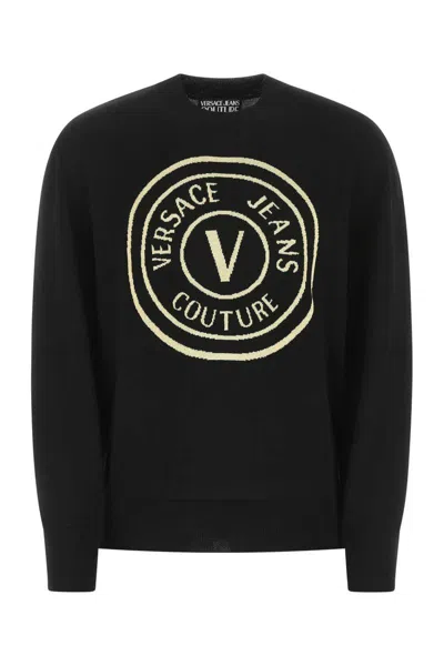 Versace Jeans Couture Round Emblem Wool Sweater In Black