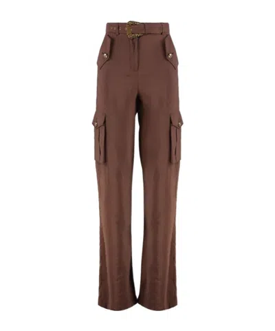 Versace Jeans Couture Crinkled-finish Belted Cargo Pants In Brown