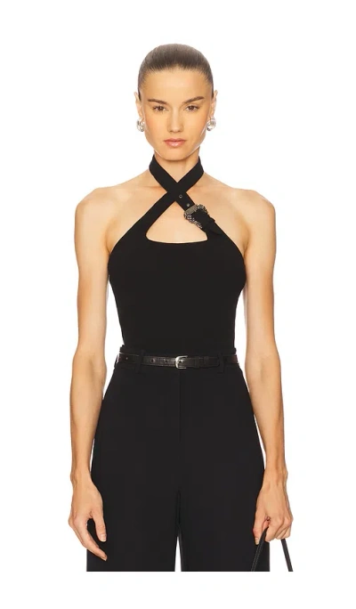 Versace Jeans Couture Criss Cross Bustier Top In Black