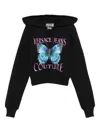 Versace Jeans Couture Cropped Black Sweatshirt With Butterfly Graphic In Black