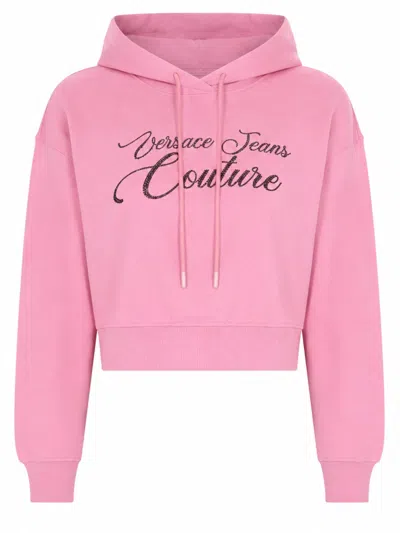 Versace Jeans Couture Cropped Cotton Sweatshirt In Pink