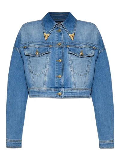 Versace Jeans Couture Cropped Denim Jacket In Blue