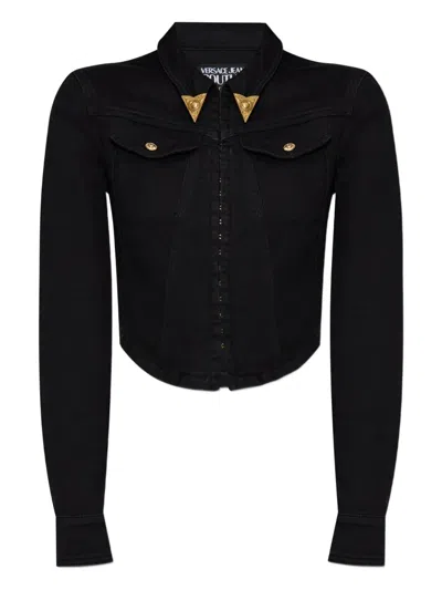 Versace Jeans Couture Cropped Denim Shirt In Black