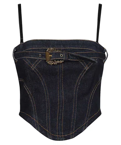 Versace Jeans Couture Cropped Denim Top In Blue