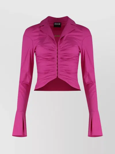 Versace Jeans Couture Cropped Length Stretch Cotton Shirt In Pink