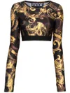 Versace Jeans Couture Baroque-print Cropped Top In Black