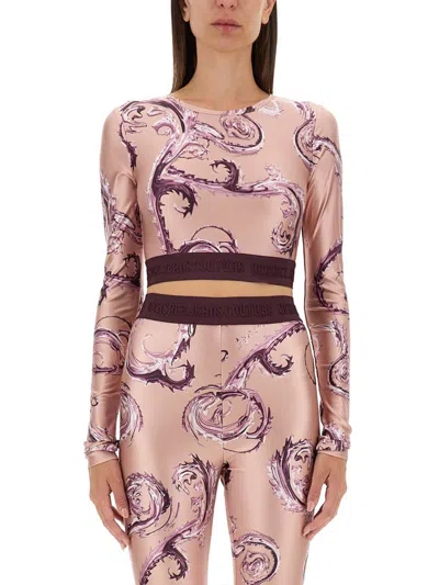 Versace Jeans Couture Top Cropped In Pink