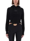 Versace Jeans Couture Cropped Sweatshirt With Baroque Logo Patch In Black
