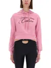 Versace Jeans Couture Cropped Sweatshirt With Logo In Pink