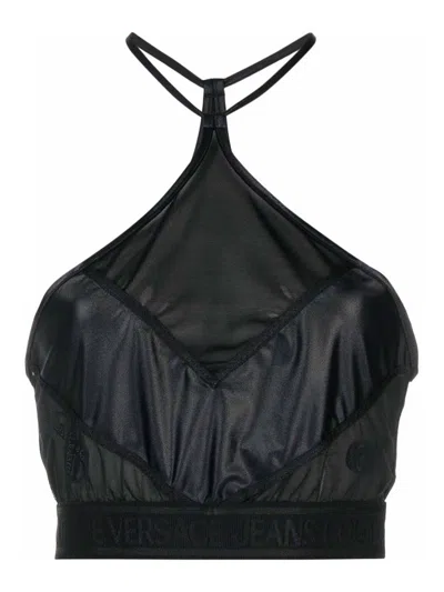Versace Jeans Couture Cropped Top With Tulle In Black
