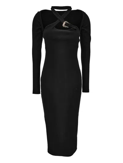 Versace Jeans Couture Cross-neck Ribbed Dress In Black
