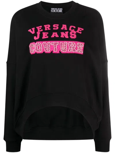 Versace Jeans Couture Logo-print Beaded Sweatshirt In Black