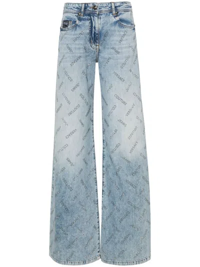 Versace Jeans Couture Crystal-logo Straight-leg Jeans In Blue