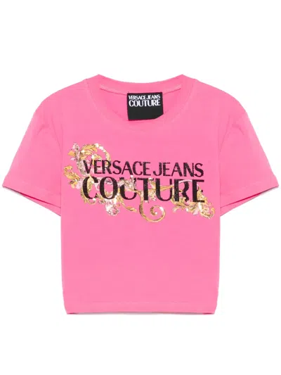 Versace Jeans Couture Crystal Outline Barocco T-shirt In Pink
