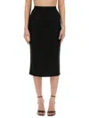 Versace Jeans Couture Black Midi Skirt With Logo Waistband In Black