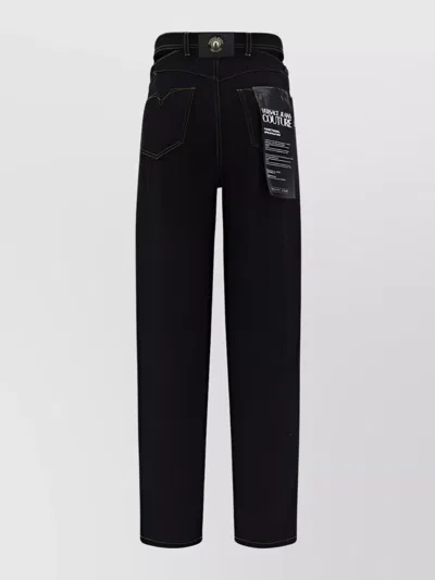 Versace Jeans Couture Cut-out Denim Trousers With Contrast Stitching In Black