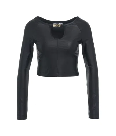VERSACE JEANS COUTURE CUT-OUT DETAILED JERSEY CROPPED TOP