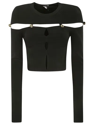 Versace Jeans Couture Cut-out Long-sleeved Knitted Top In Black
