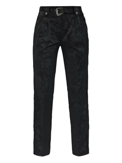 Versace Jeans Couture Damask-pattern Belted Trousers In Black