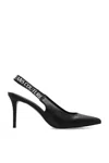 Versace Jeans Couture Black Logo Scarlett Slingback Heels In Black