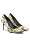 Versace Jeans Couture Baroque-print Logo Pumps In White