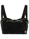 Versace Jeans Couture Black Baroque Buckle Denim Bustier In Black