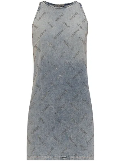 Versace Jeans Couture Women's Logo Embellished Denim Dress In Blue