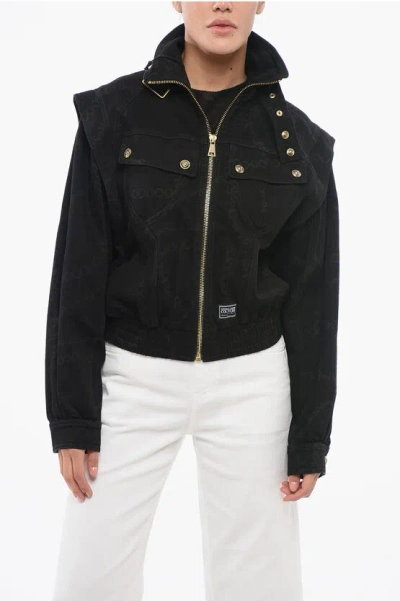 Versace Jeans Couture Denim Jacket With Elastic Waistband In Black