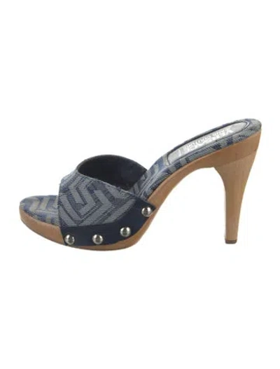 Pre-owned Versace Jeans Couture Denim Patterned Slides In Blue