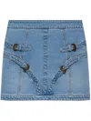 Versace Jeans Couture Blue Baroque Buckle Denim Miniskirt In Blue