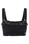 Versace Jeans Couture Black Baroque Buckle Denim Bustier