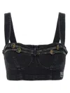 Versace Jeans Couture Black Baroque Buckle Denim Bustier In Black