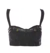 Versace Jeans Couture Baroque Buckle Denim Top With Heart Neck In Black