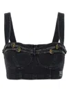 Versace Jeans Couture Black Baroque Buckle Denim Bustier
