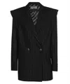 Versace Jeans Couture Pinstriped Double-breasted Tailored Blazer In Black
