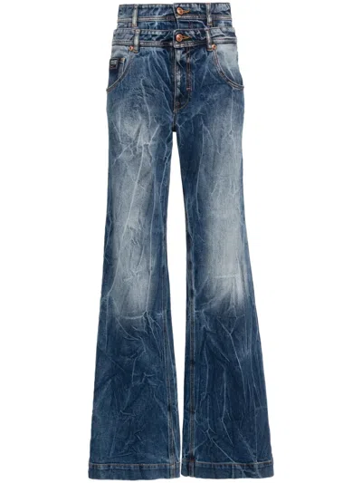 Versace Jeans Couture Double-waist Wide-leg Jeans In Blue