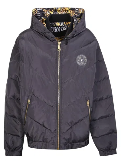 Versace Jeans Couture Quilted Down Jacket In Blue
