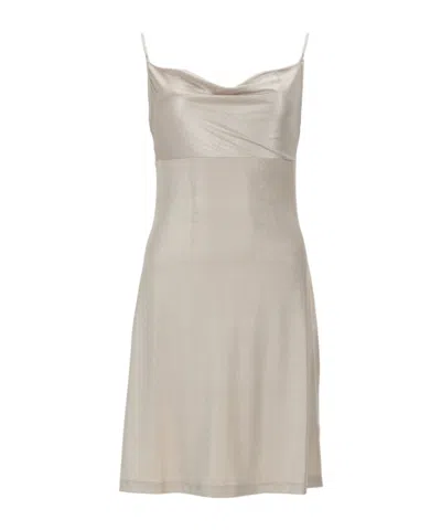 Versace Jeans Couture Draped Satin Mini Dress In Neutral
