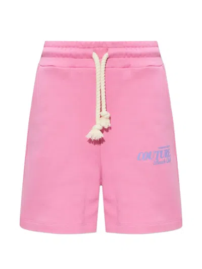 Versace Jeans Couture Drawstring Logo Shorts In Pink