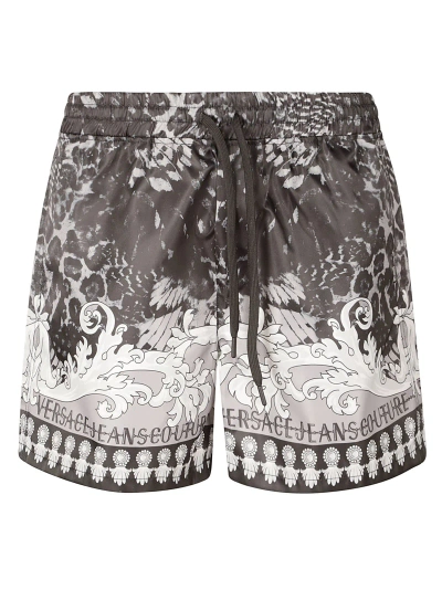 Versace Jeans Couture Drawstring Waist Printed Shorts In Black