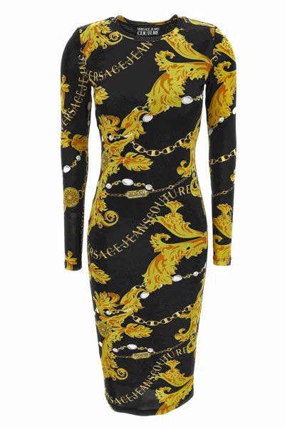 Versace Jeans Couture Baroque-print Midi Dress In Black