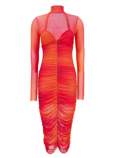 Versace Jeans Couture Pink Ruched Midi Dress
