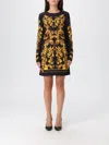 Versace Jeans Couture Baroque-print Long-sleeve Midi Dress In Black