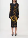 Versace Jeans Couture Long Sleeve Bodycon Dress With Iconic Logo And Elegant Print In Black